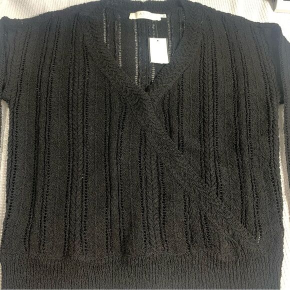 ASTR The Label Faux Wrap Front Pointelle V-Neck Open Knit Pullover Sweat… - Picture 4 of 10
